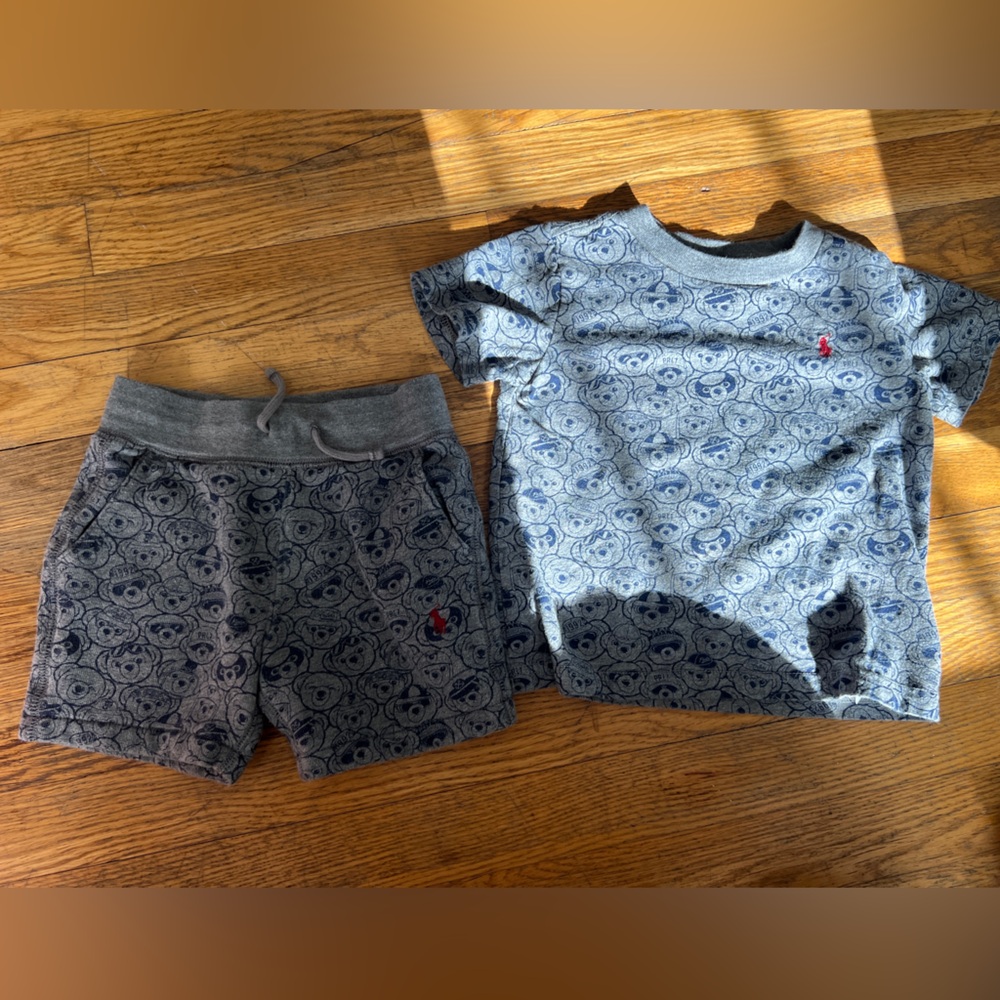 Ralph Lauren Polo boys gray bear matching outfit set 2T
